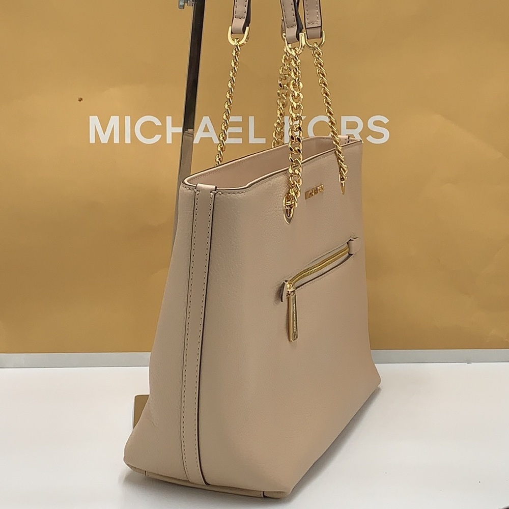 Michael Kors Jet Set Item Medium Front Pocket Shoulder Chain Tote BUFF COLOR - Picture 3 of 13